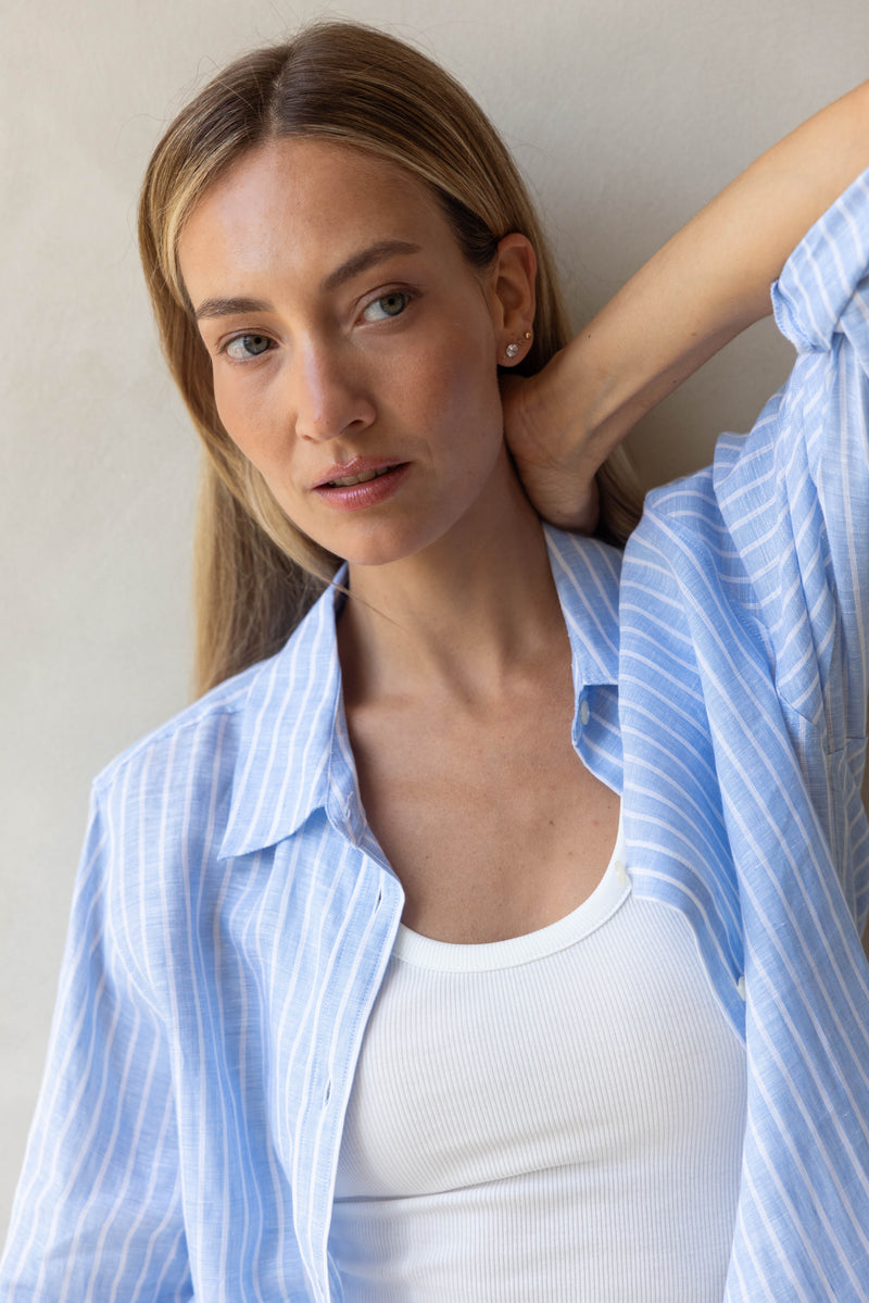 The Linden blouse – Light blue stripe - S50